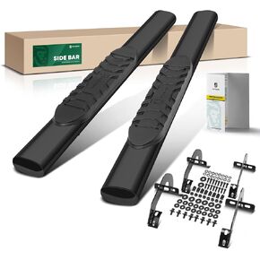 YHTAUTO 6 Inch Running Boards Side Steps Compatible with Ford F-150 2009-2014, Crew Cab, Oval Straight Carbon Steel Black Powder, Truck Cab Side Step Rails Off-Road Exterior Accessories, Set of 2