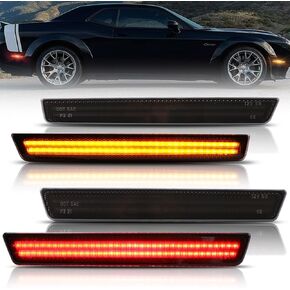 Front & Rear Fender LED Side Marker Lights for Dodge Challenger 2015-2023, Challenger Smoked Lens Side Bumper Marker Lamps, Amber & Red LED Side Markers Turn Signal Lights, 4 PCS