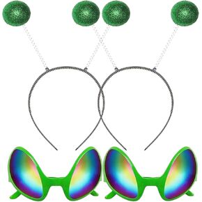 2 Pairs Alien Headband and Glasses Party Alien Rainbow Lens Sunglasses Headband for Adults and Kids