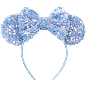 Blue Mouse Ears, Sequin Bow Mouse Ears Headband for Girls Women, Cosplay Costume Princess Party Birthday Hair Band