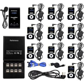 Retekess T130 Church Translation System, Tour Guide Wireless System, 16 Port USB Charging Station, Translation Equipment for Church, Plant (1 Transmitter 10 Receivers)