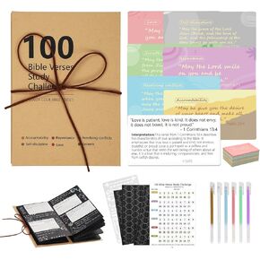 Qunrwe DIY Bible Journal Notebook with Bible Verse Cards-100 Day Bible Study Challenge,Bible with Explanation of Verses,Guided Christian Devotional Planner,Christmas Christian Gifts for Women Men