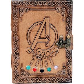 Avengers Marvels Logo Thanos Stone Embossed Vintage Leather Sketchbook Journal Writing Notebook for Men & Women Leather Bound Notebook Daily Notepad 7x5 Inches