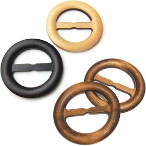 10 Pcs Natural Wooden Round Shape Scarf Ring Tee Shirt Clips T-Shirt Clasp Clip Ring Clothing Ring Wrap Holder for Women Lady Girls(Mixed Color)