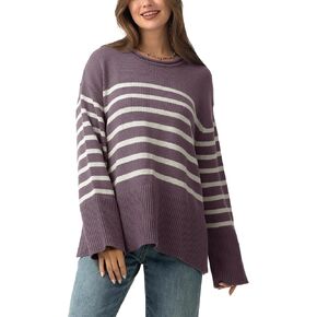 Women's Oversized Striped Sweaters Trendy Fall Pullover Long Sleeve Shirts Crew Neck Knit Jumper Tops 2024