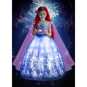 Mermaid Costume Dress for Girls Light Up Princess Dresses Halloween Party Dress Up for Girls