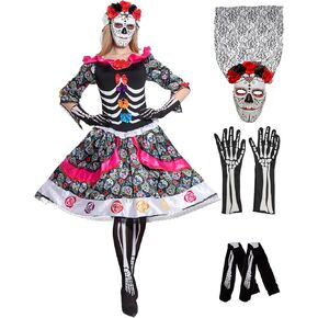 Day Of The Dead Costume Adult Women Senorita Catrina Dress Costume For Women Halloween Costumes Outfit Set Dress Up