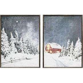 ArtbyHannah 12x16 Inch Christmas Canvas Wall Art, 2 Pack Framed Christmas Wall Decor, Winter Wall Art with Wall Christmas Tree Snowy Forest Scene, Winter Wall Decor for Christmas Wall Decoration