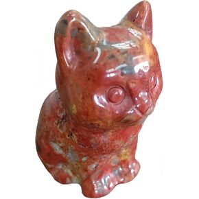 2" Crazy Agate Cat Figurine,Natural Stone Animal Sculptures for Home Decoration