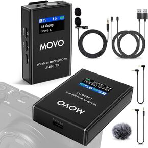 Movo Lingo-Duo 48-Channel UHF Wireless Lavalier Microphone System for Camera - Lav Mic Compatible with Canon EOS, Nikon, and Sony DSLR Cameras - for Filmmaking, Vlogging, Interviews, Content Creation