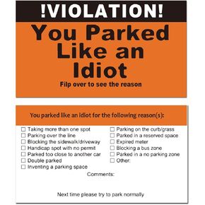 reMarkable You Parked Like an Idiot Business Cards - Bad Parking Cards - Tick The Boxes on The Back to List Their Sins & Get Justice! Hilarious Prank, Gag Gift, Stocking Stuffer（100 Cards）