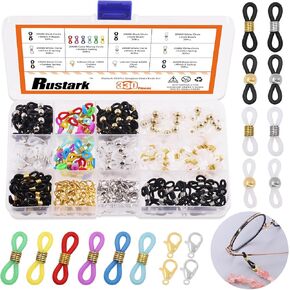 330Pcs Eyeglass Chain Ends Adjustable Silicone Spectacle End Connectors Rubber Anti-Slip Eyeglass Holder Chain Loops with Lobster Clasps for Eyeglass Chain Holder Necklace