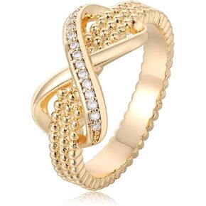 VACRONA 14K Gold Plated Rings for Women Trendy Cubic Zirconia Beaded Sparkle Stackable Rings Handmade Statement Rings Gold Hypoallergenic Finger Jewelry