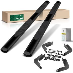 YHTAUTO 5 Inch Running Boards Side Steps Fit Ford F-250/350 Super Duty 1999-2016, F-450/F-550 Super Duty 2002-2016, Extended Cab, Oval Straight Carbon Steel Black Powder, Truck Cab Side Step Rails