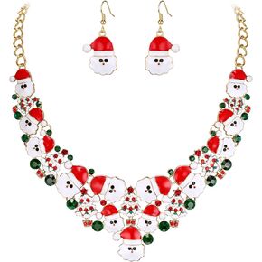 BriLove Santa Claus Christmas Element Party Costume Statement Bib Necklace Hook Earrings Jewelry Set Xmas Gift for Women