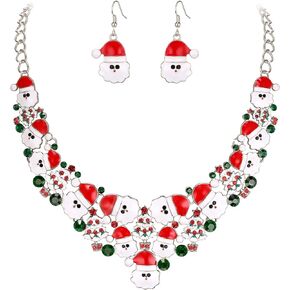 BriLove Santa Claus Christmas Element Party Costume Statement Bib Necklace Hook Earrings Jewelry Set Xmas Gift for Women
