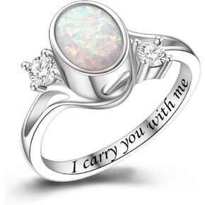 Opal Circle Urn Rings for Ashes for Women - 925 Sterling Silver Memorial Cremation Jewelry for Ashes Keepsake for Loss of a Loved One