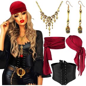 JeVenis Vintage Pirate Costume Accessories Set Pirate Headband Wrap Waist Belt Carnival Music Festival Outfit