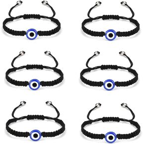Evil Eye String Kabbalah Hamsa Hand Cord Bracelet Hand-Woven Adjustable Rope Fatima Hand Ancient Friendship Charm Anklet for Women Protection Lucky Jewelry-Black Round