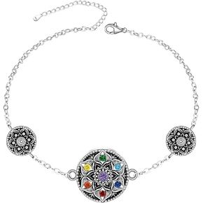 Chakra Anklet Lotus Mandala 7 Chakra Ankle Bracelets for Women Sterling Silver 925 Yoga Lotus Flower Anklets Summer Gifts