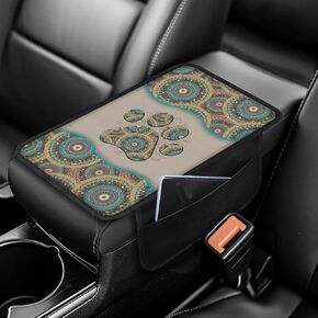 BIGCARJOB Leopard Print Armrest Cover for Car Animal Leopard Print Car Center Console Cover Armrest Cushion with Side Pockets Universal Car Armrest Box Pad Auto Interior Accessories