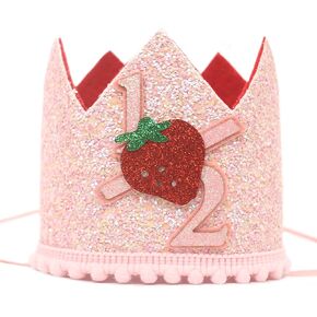 Half Birthday Crown for Baby Girl - Berry Sweet Pink Glistening Party Supplies, 6 Months Strawberry Cake Smash Decor, Strawberry Theme Photo Props