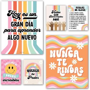 Hadley Designs 6 Retro Spanish Classroom Posters Middle School-Spanish Classroom Decorations, High School Classroom Decor Spanish, Educational Posters In Spanish Decor