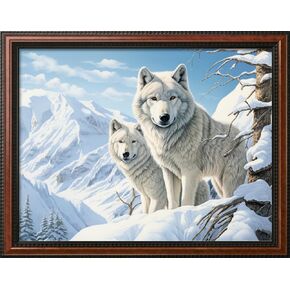 Leczany Embroidery Stamped Kit for Adults or Kids - Two Wolves and Snow Mountaint | DIY Cross Stitch Starter Patterns Craft Kit Needlepoint for Beginner | 11CT, 3 Strands | 16.9x12.6 inches…
