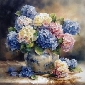 Hydrangeas Vase 11ct Counted Cross Stitch Kits for Beginners Color Printed Stamped Cross-Stitch Supplies Needlework Printed Embroidery Kits DIY Kits Needlepoint Starter Kits 50x50cm (h178)