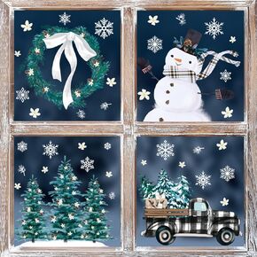 Christmas Window Clings Xmas Tree Wreath Snowman Truck Window Stickers Double-Side Glass Decals for Winter Home Party Supplies, 7.9 x 11.8 Inch, 4 Sheets