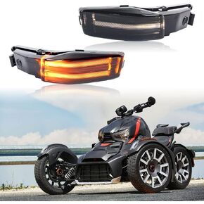 Front LED Fender Lights Compatible with Can-Am Ryker 600, 900 Sport and Rally Edition 2019-2023 Smoked Black Front Tip Lights with LED Turn Signals & Running Lights Accessories(2PCS)