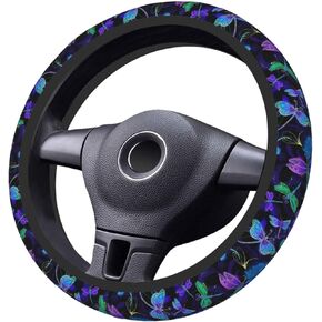 Car Steering Wheel Cover Universal Neoprene Anti Slip Car Accessories Decorative Wheel Protector 15 Inch - Purple Dragonfly