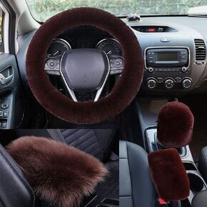 1 Set 4 Pcs Fluffy Steering Wheel Cover&Handbrake Cover&Gear Shift Cover&Fluffy Auto Center Console Cover Faux Wool Steering Wheel Covers for Women Universal Car Interior Accessories (Purple)
