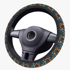 Green Flowers Plants Steering Wheel Cover, Cute Print Steering Wheel Cover Protector, Personalized Pattern Design, Car Accessories for Women, for Steering Wheel with a Diameter of 14.5"-15"