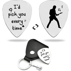 LRUIOMVE Funny Stainless Steel Guitar Picks with Cowhide Leather Case - I Pick You Always & Forever, for Boyfriend Husband Musician Guitar Player Birthday Valentine's Day Gifts