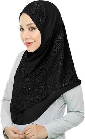 Women Muslim Hijab Scarf Floral Lace Head Scarf Girls Islamic Arab Head Wrap Shawls in Kuwait