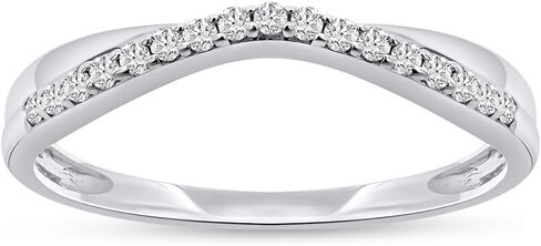 1/10 Carat Round Cut White Natural Diamond & Lab Created Moissanite Twist Contour Enhancer Guard Band Ring Jewelry for Women in 14K Gold Over Sterling Silver (0.10 Cttw) in Saudi Arabia