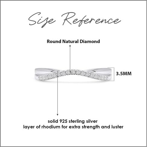 1/10 Carat Round Cut White Natural Diamond & Lab Created Moissanite Twist Contour Enhancer Guard Band Ring Jewelry for Women in 14K Gold Over Sterling Silver (0.10 Cttw) in Saudi Arabia