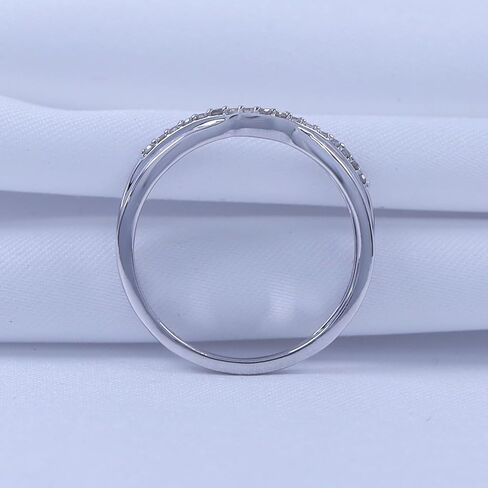 1/10 Carat Round Cut White Natural Diamond & Lab Created Moissanite Twist Contour Enhancer Guard Band Ring Jewelry for Women in 14K Gold Over Sterling Silver (0.10 Cttw) in Saudi Arabia