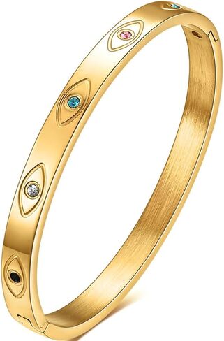 Jude Jewelers Stainless Steel Open Clasp Evil Eyes Birthstone Bangle Bracelet in Kuwait