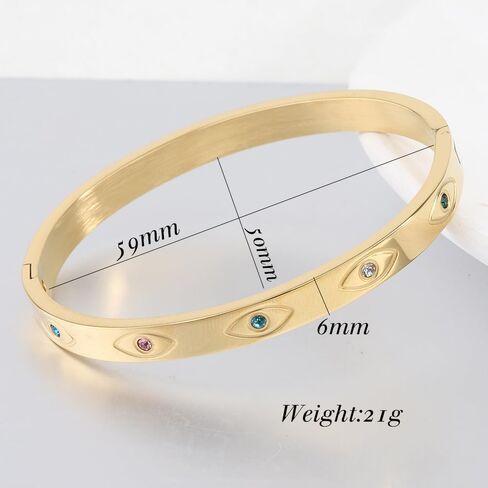 Jude Jewelers Stainless Steel Open Clasp Evil Eyes Birthstone Bangle Bracelet in Kuwait