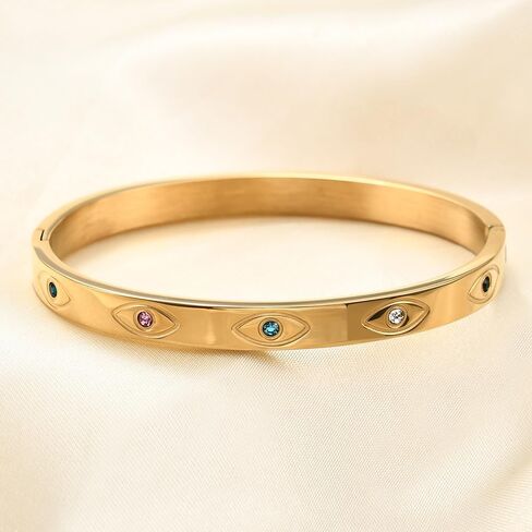 Jude Jewelers Stainless Steel Open Clasp Evil Eyes Birthstone Bangle Bracelet in Kuwait