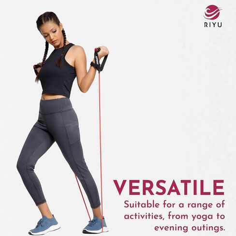 RIYU High Waisted Leggings for Women with Pockets | Workout and Yoga Leggings | Women's Athletic Leggings for Petite Sizes in Saudi Arabia