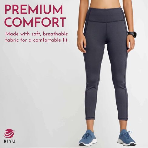 RIYU High Waisted Leggings for Women with Pockets | Workout and Yoga Leggings | Women's Athletic Leggings for Petite Sizes in Saudi Arabia