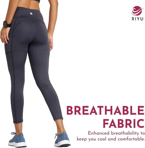 RIYU High Waisted Leggings for Women with Pockets | Workout and Yoga Leggings | Women's Athletic Leggings for Petite Sizes in Saudi Arabia