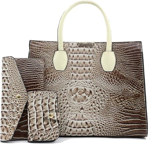 Tote Top-handle Handbags Patent PU Leather Women Purse Satchel Crocodile Pattern Shoulder Crossbody Bag 3 Pcs Set in Kuwait
