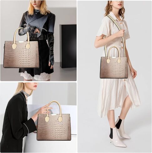 Tote Top-handle Handbags Patent PU Leather Women Purse Satchel Crocodile Pattern Shoulder Crossbody Bag 3 Pcs Set in Kuwait