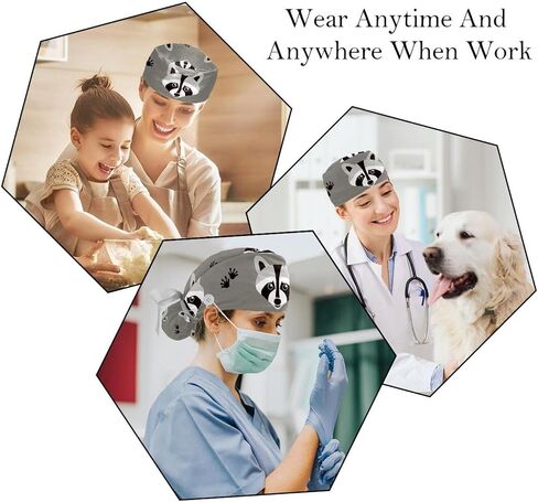 2 Packs Colored paw Prints Adjustable Working Hats with Button and Sweatband for Women, One Size in Saudi Arabia
