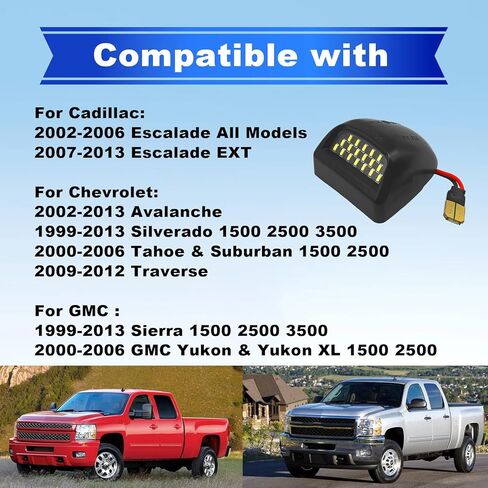 مجموعة مصابيح LED كاملة للوحة الترخيص لسيارة Chevy Silverado 1500 2500 3500 Suburban Tahoe GMC Sierra 1500 2500 3500 Yukon XL Escalade 6000K أبيض (قطعتان) in Kuwait