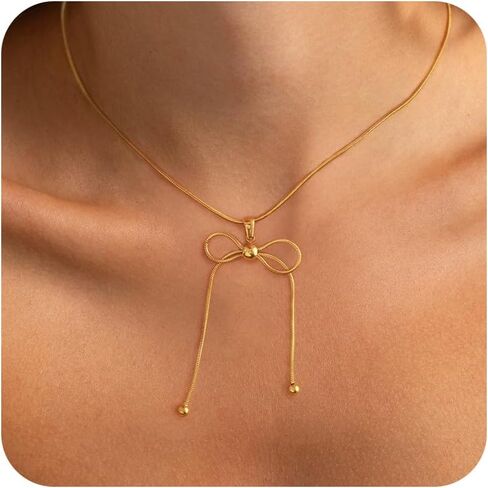 BAYLAY Gold Necklace for Women - 18K Gold Plated Bow Necklace Dainty Gold Necklace Personalized Bow Pendant Choker Chain Necklace Gold Bow Necklace for Women Gold Jewelry Gifts in Saudi Arabia